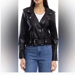 BLANK NYC NWT Faux Leather Belted Black Crop Moto Jacket size medium